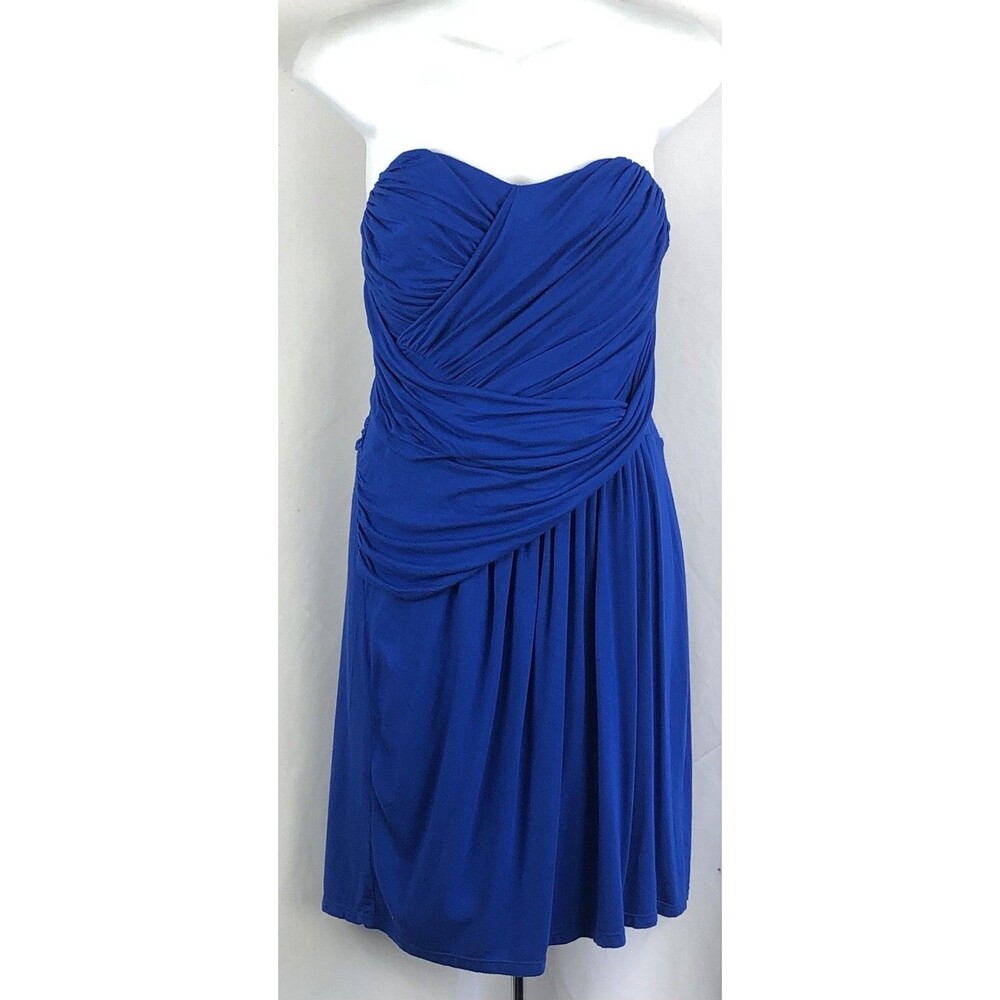 Vintage Strapless Sweetheart Draped Shealth Dress L Blue Ruched Y2K Glam Punk